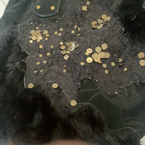 Large big Buddha mixed suede fur sequin bag - Picture 5 of 5